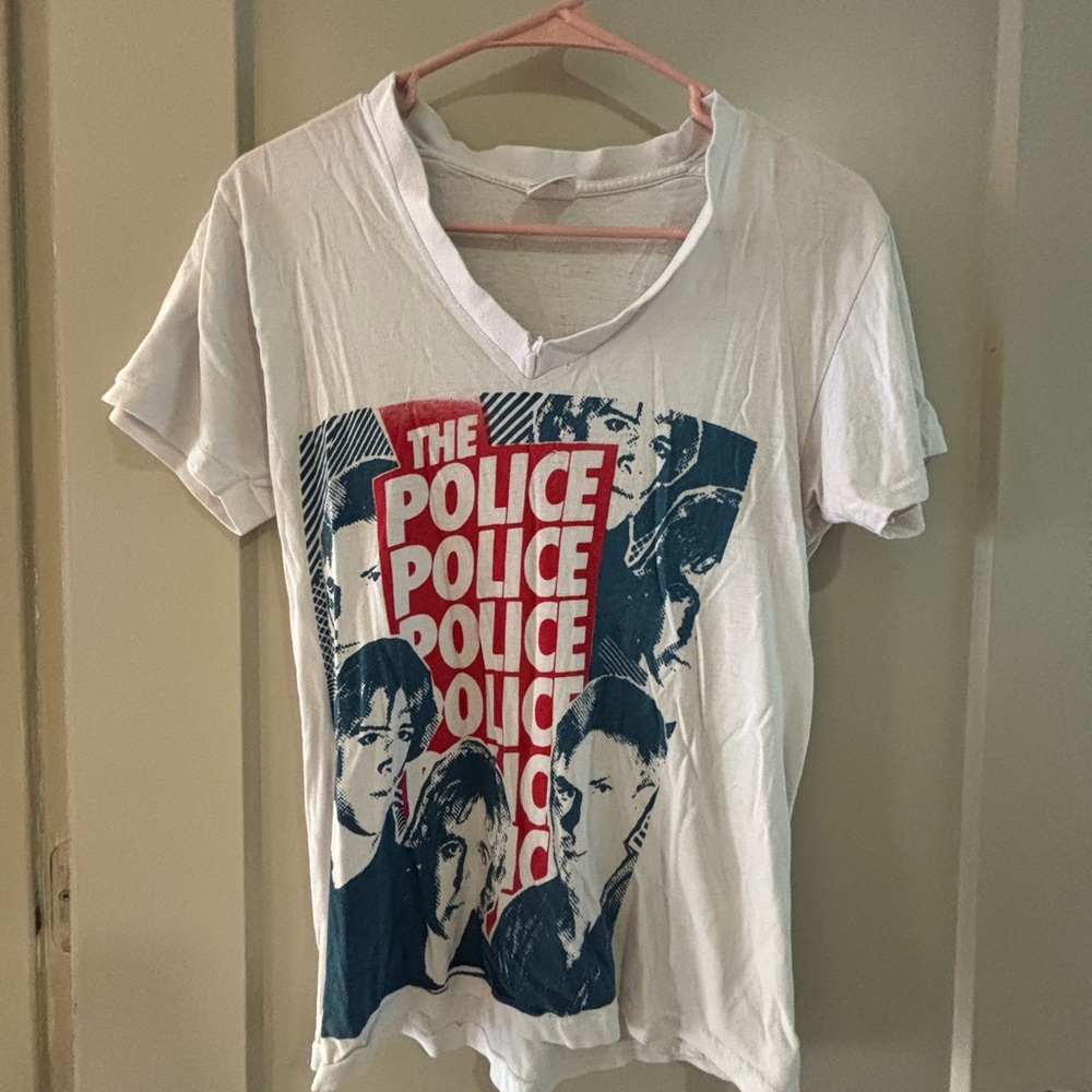 White Graphic T-Shirt with Band Print